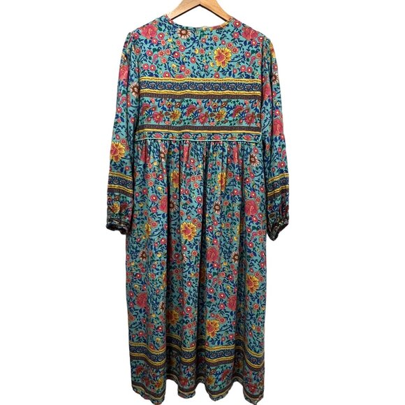 R. Vivimos Long Sleeve Floral Print Boho Midi Dress, NWT, Blue Green, L 12/14 - Picture 4 of 9